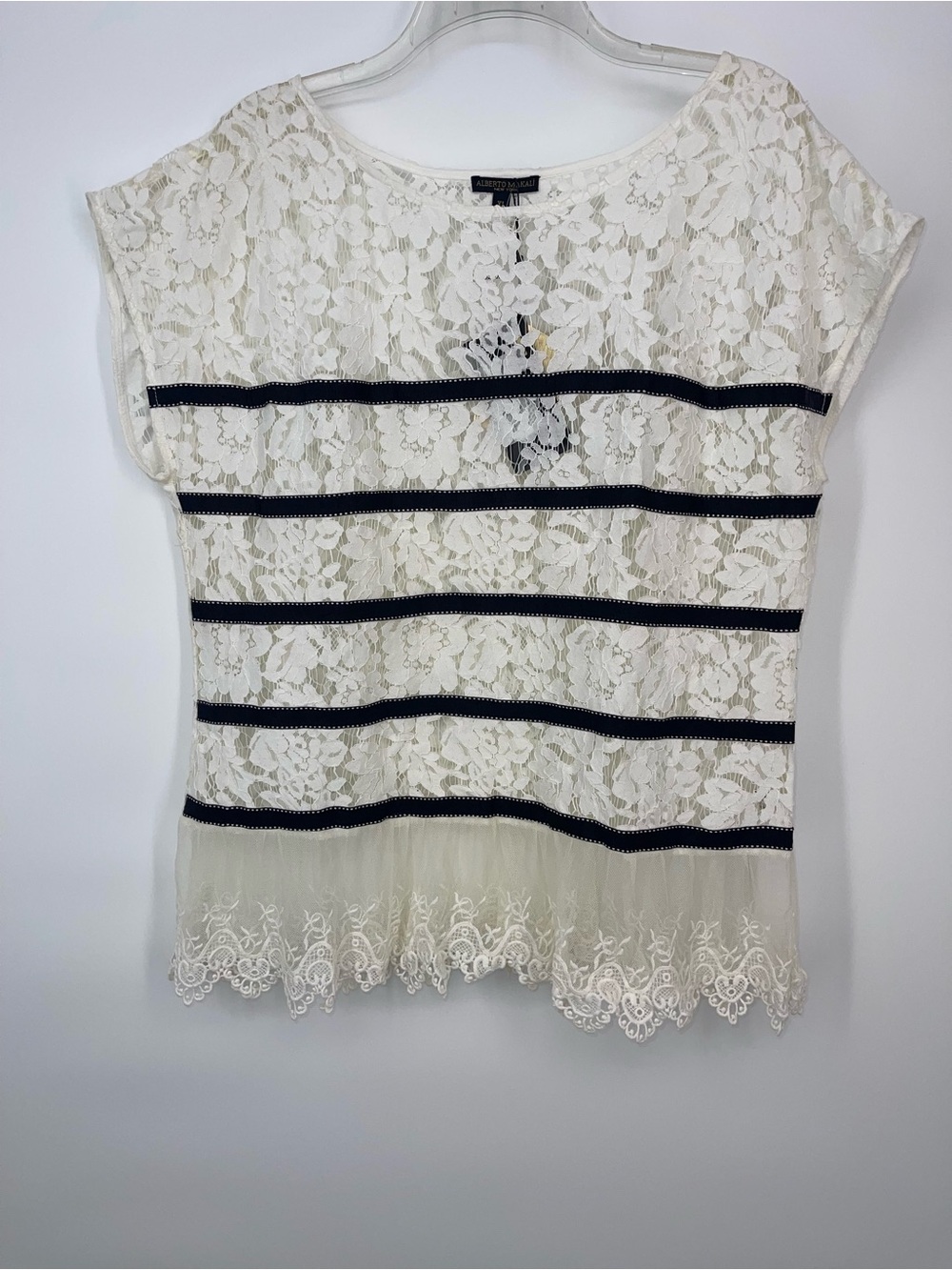Vintage Inspired Alberto Makali White Lace Peplum Fairycore Top XL